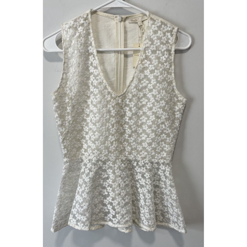 Maje Lace Peplum Top White Size 2 Flirty Feminine Date Night